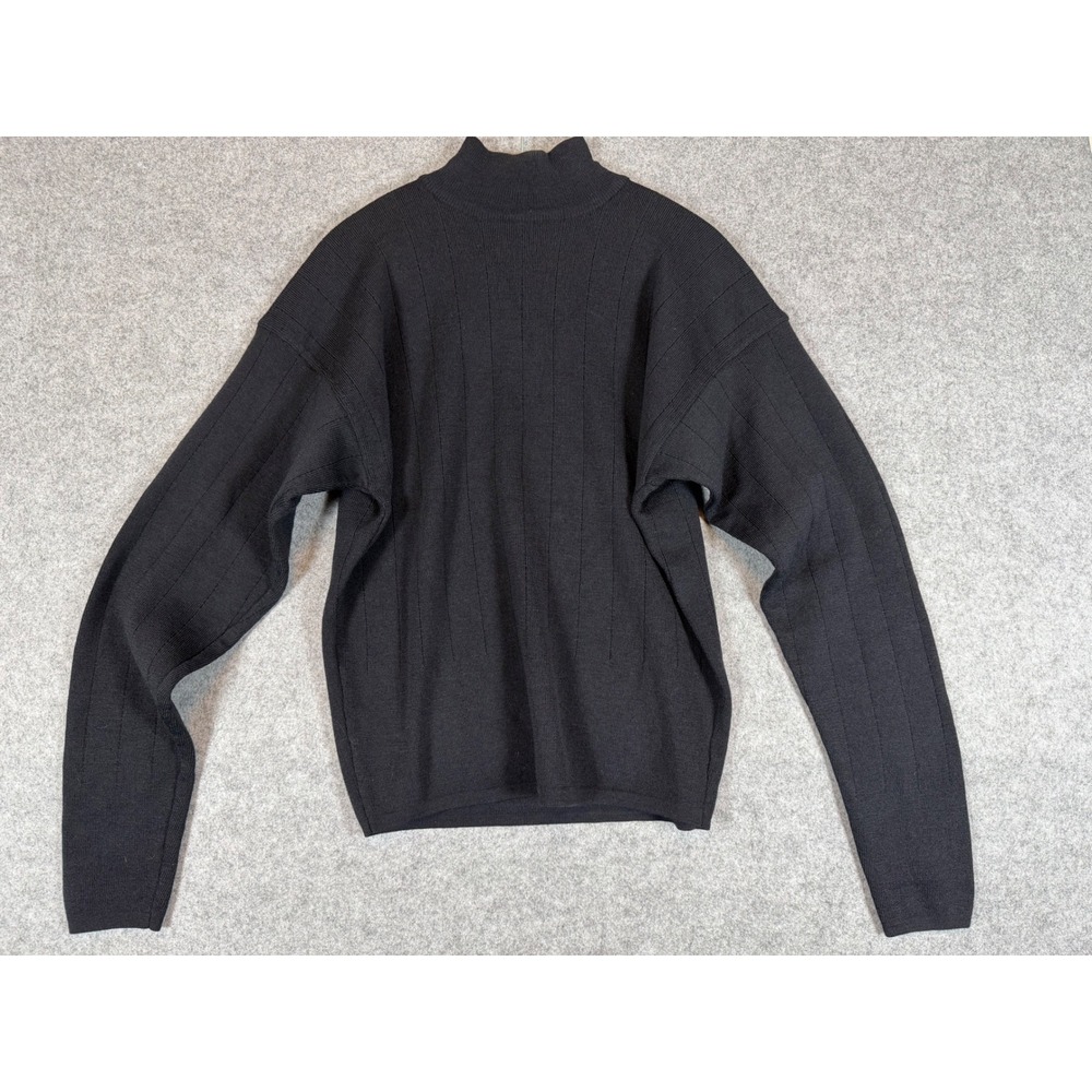 Bill Robinson Mock Neck Sweater Mens M Black Vintage Wool Ribbed Heavyweight